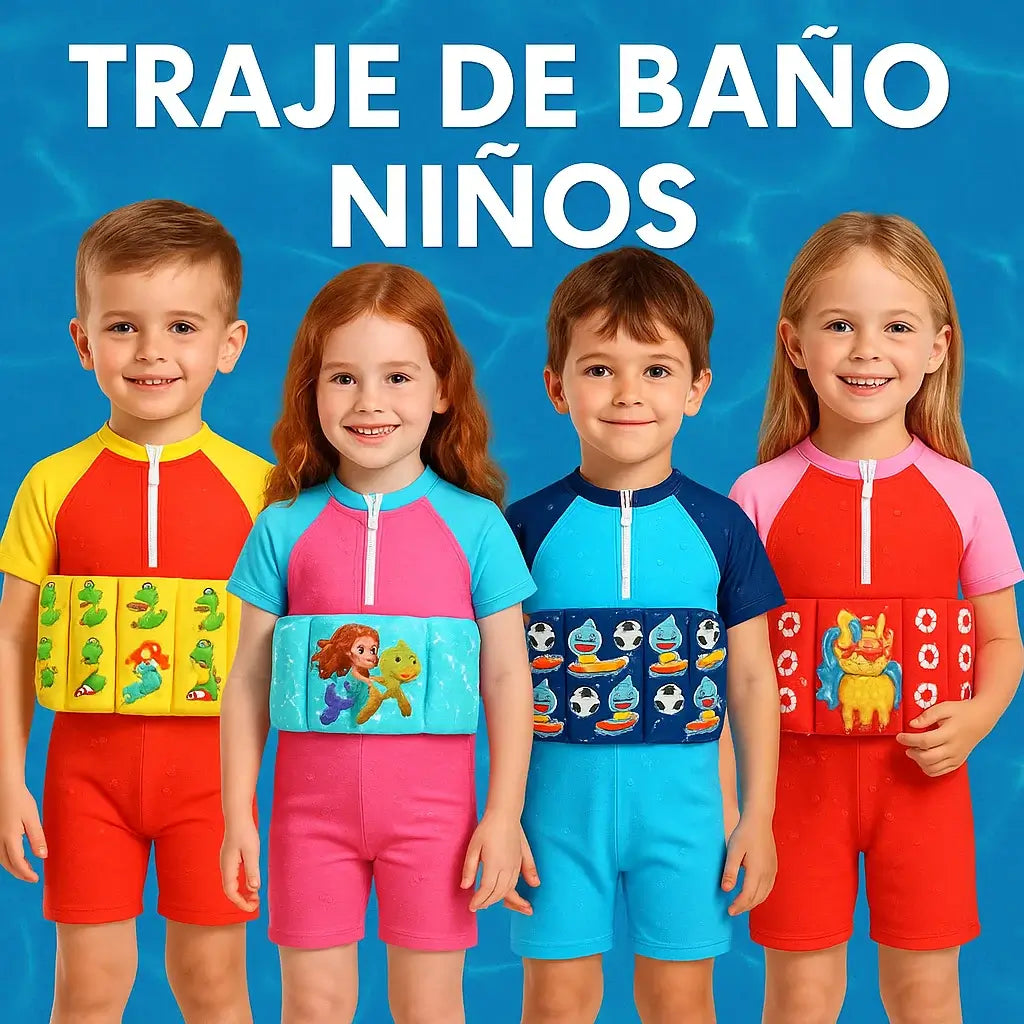 Traje de Baño Infantil con Flotadores Integrados y Gorro