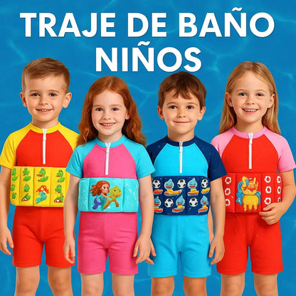 Traje de Baño Infantil con Flotadores Integrados y Gorro