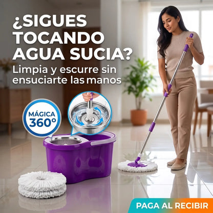 El Trapero Giratorio 360° Grande con 2 Mopas y Estructura Metálica