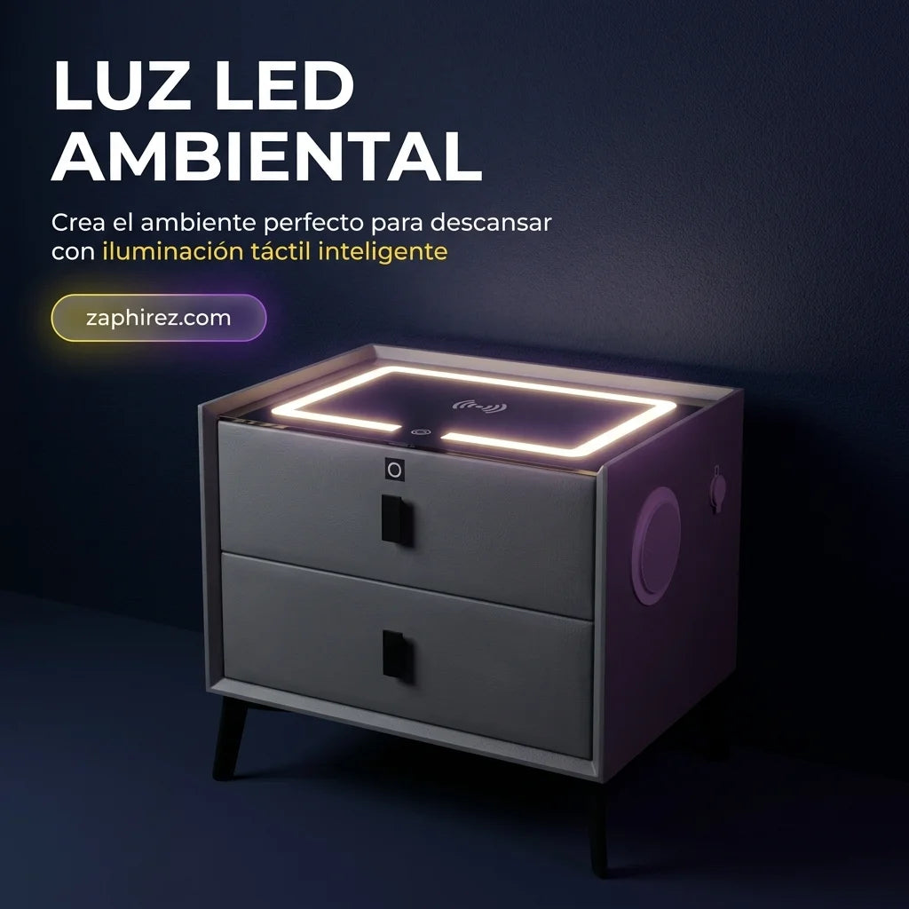 Mesa de Noche Inteligente con Carga Inalámbrica y LED