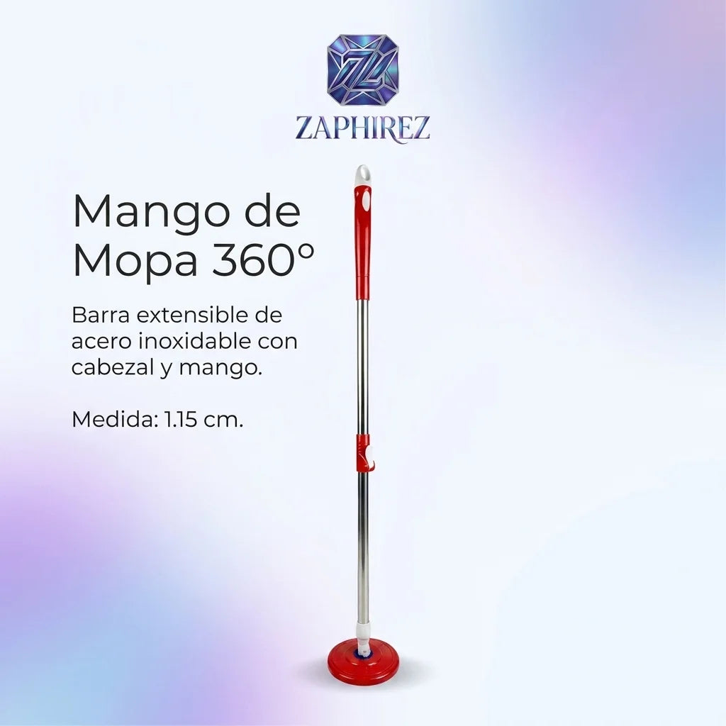 Palo de Repuesto para Trapero 360° con Mango y Cabezal Giratorio