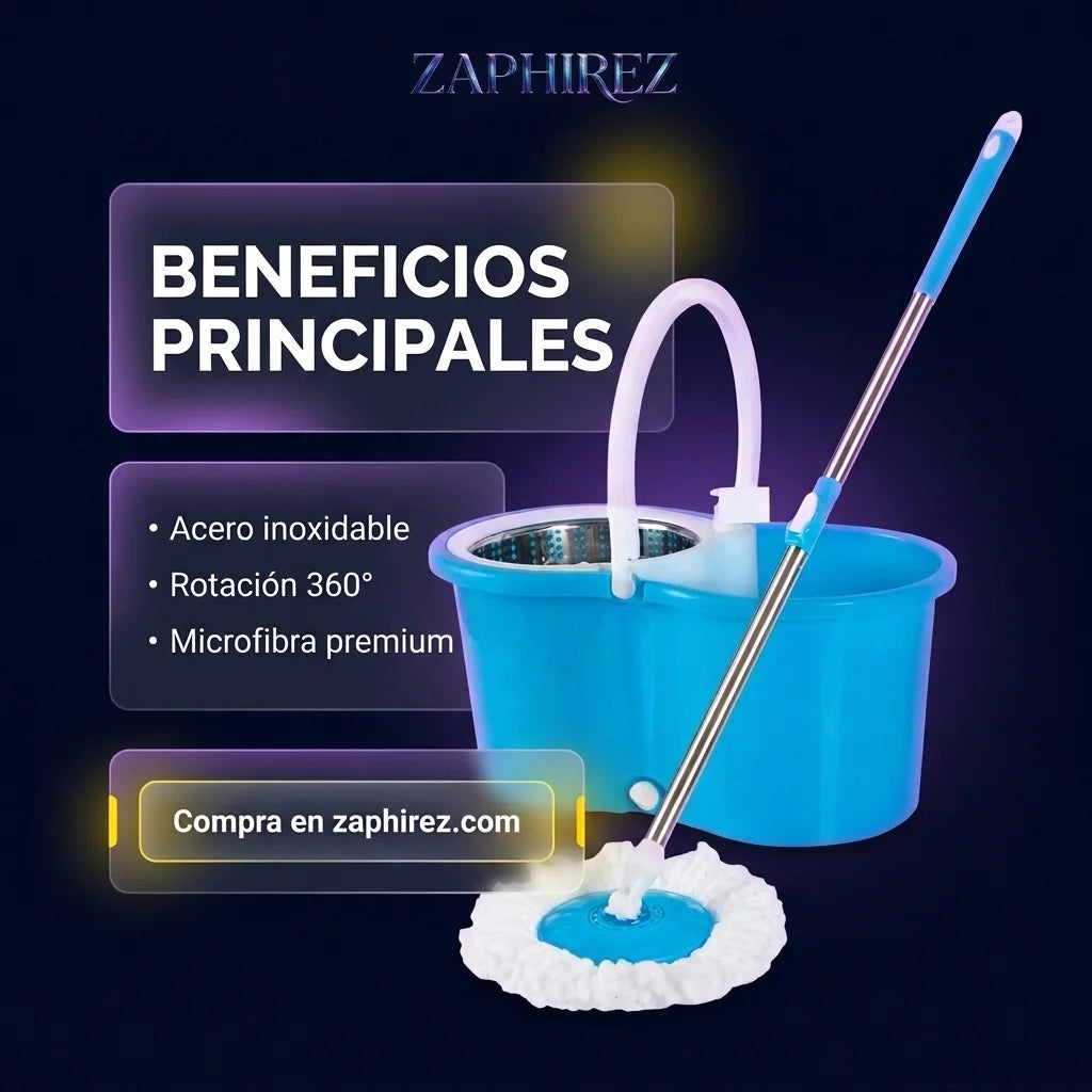 Trapero Giratorio 360° Grande con Canasta Metálica y 2 Mopas