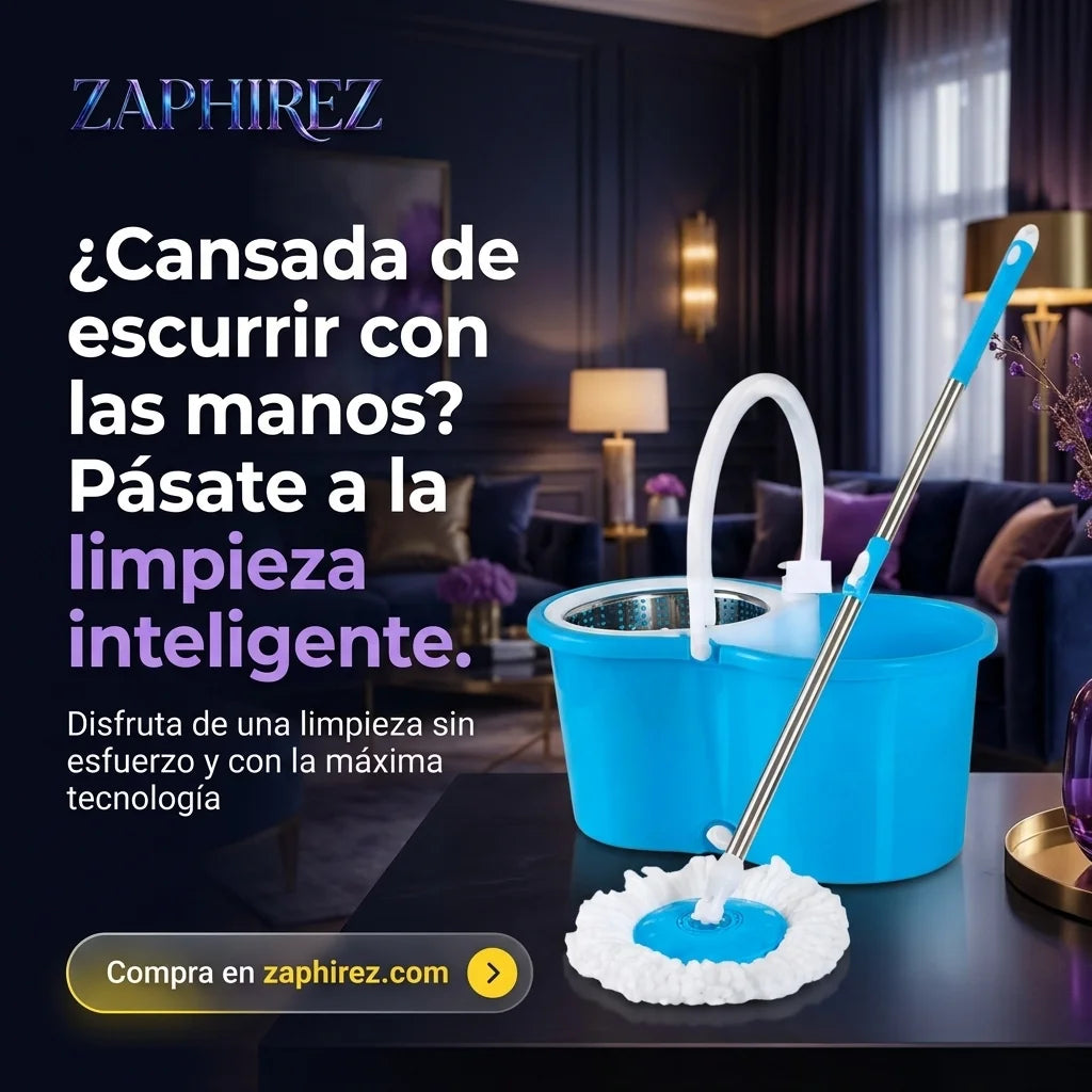 Trapero Giratorio 360° Grande con Canasta Metálica y 2 Mopas
