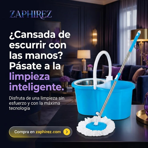 Trapero Giratorio 360° Grande con Canasta Metálica y 2 Mopas