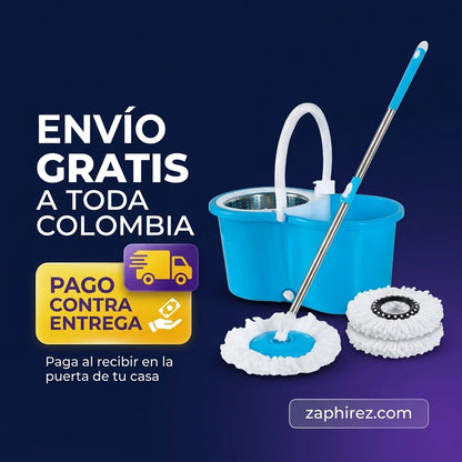 Trapero Giratorio 360° Grande con Canasta Metálica y 2 Mopas