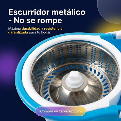 Trapero Giratorio 360° Grande con Canasta Metálica y 2 Mopas
