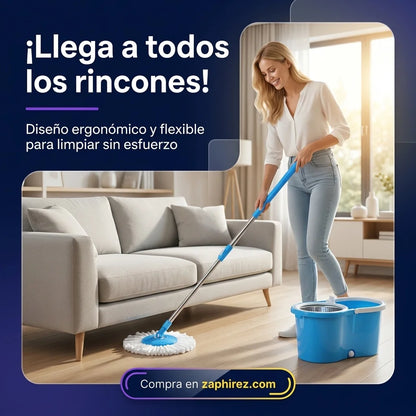 Trapero Giratorio 360° Grande con Canasta Metálica y 2 Mopas