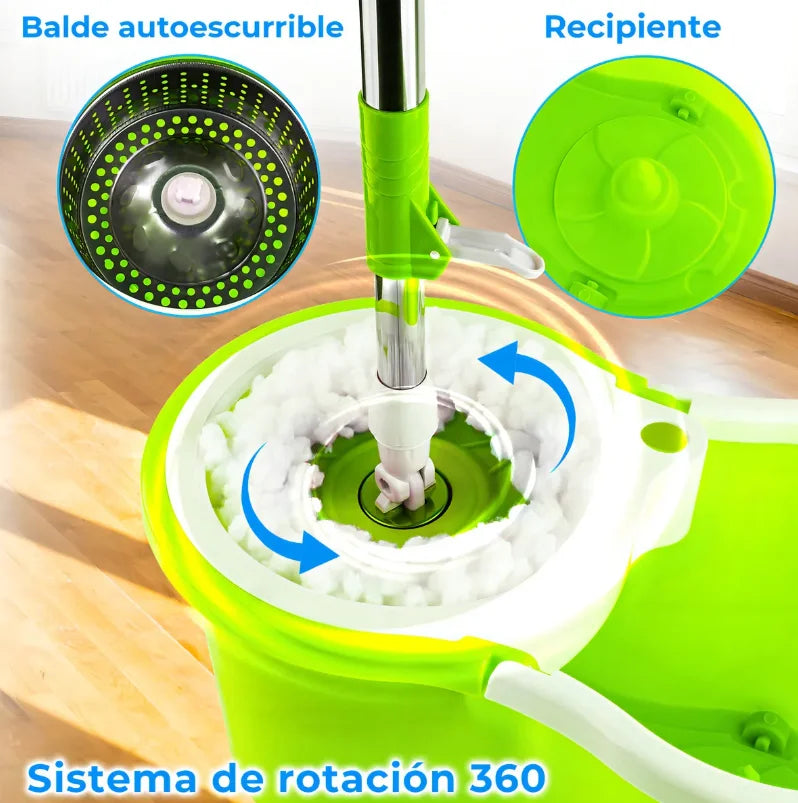El Trapero Giratorio 360° Grande con 2 Mopas y Estructura Metálica
